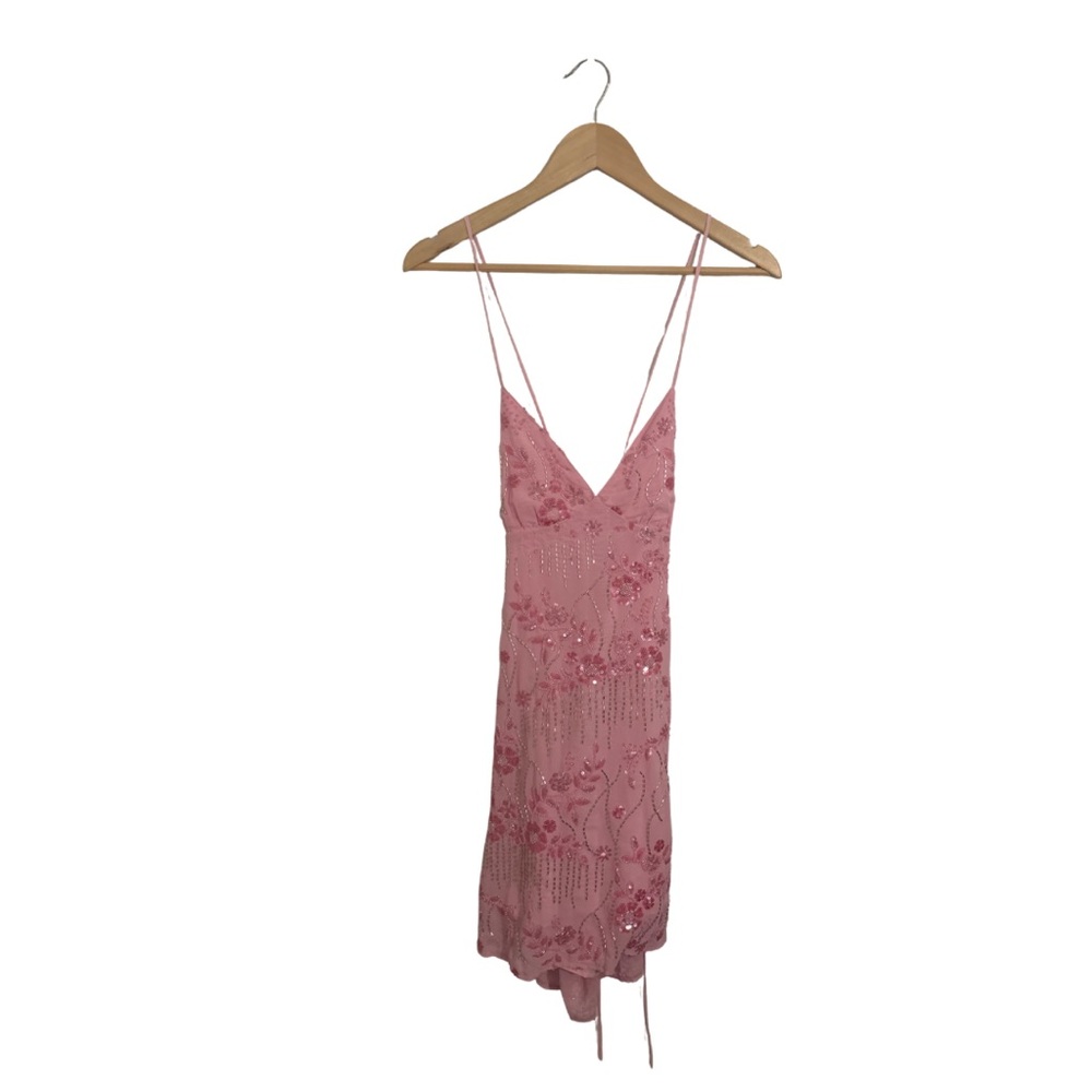Pink Embellished Spaghetti Strap Dress